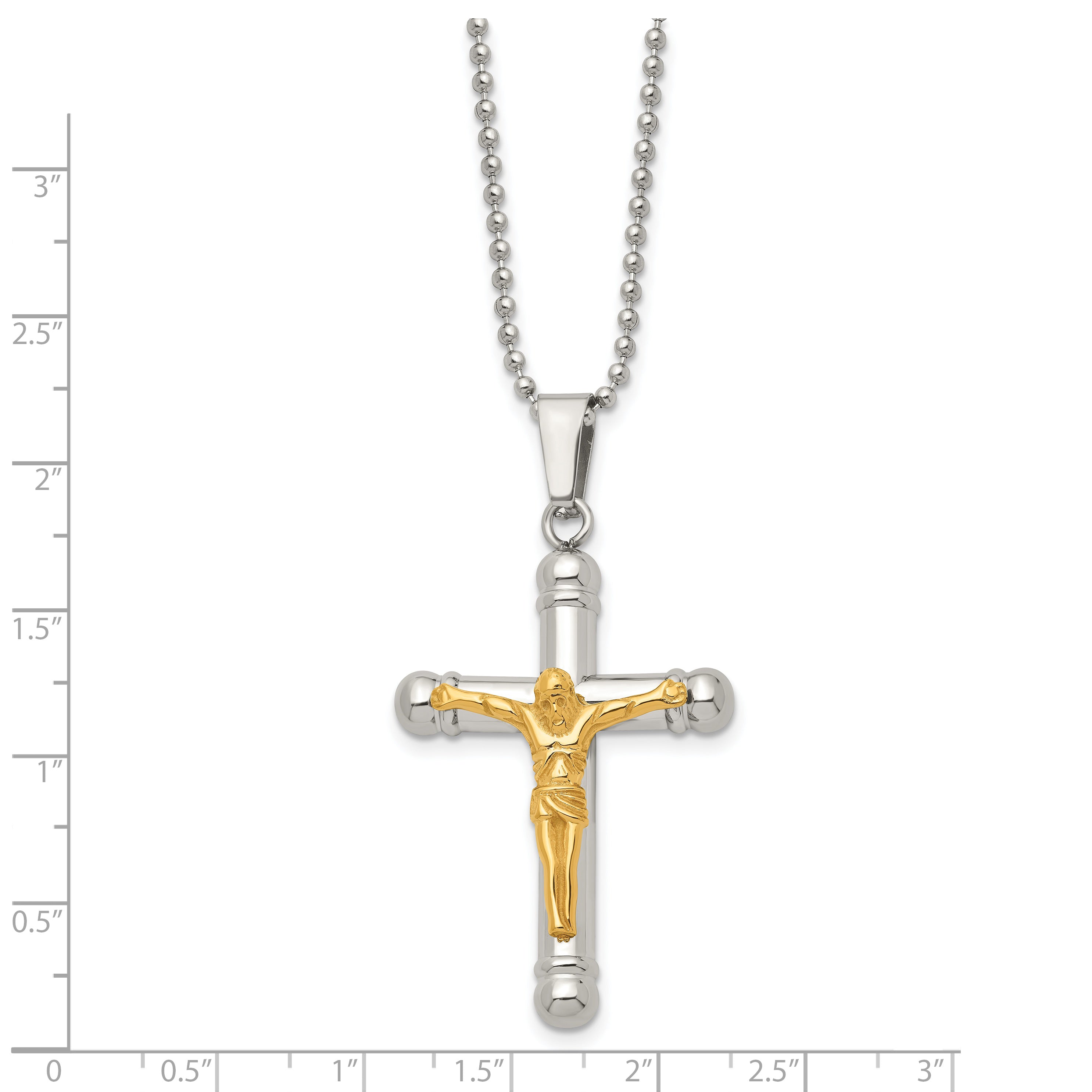 Chisel Stainless Steel Polished Yellow IP-plated Crucifix Pendant on a 22 inch Ball Chain Necklace Secondary image