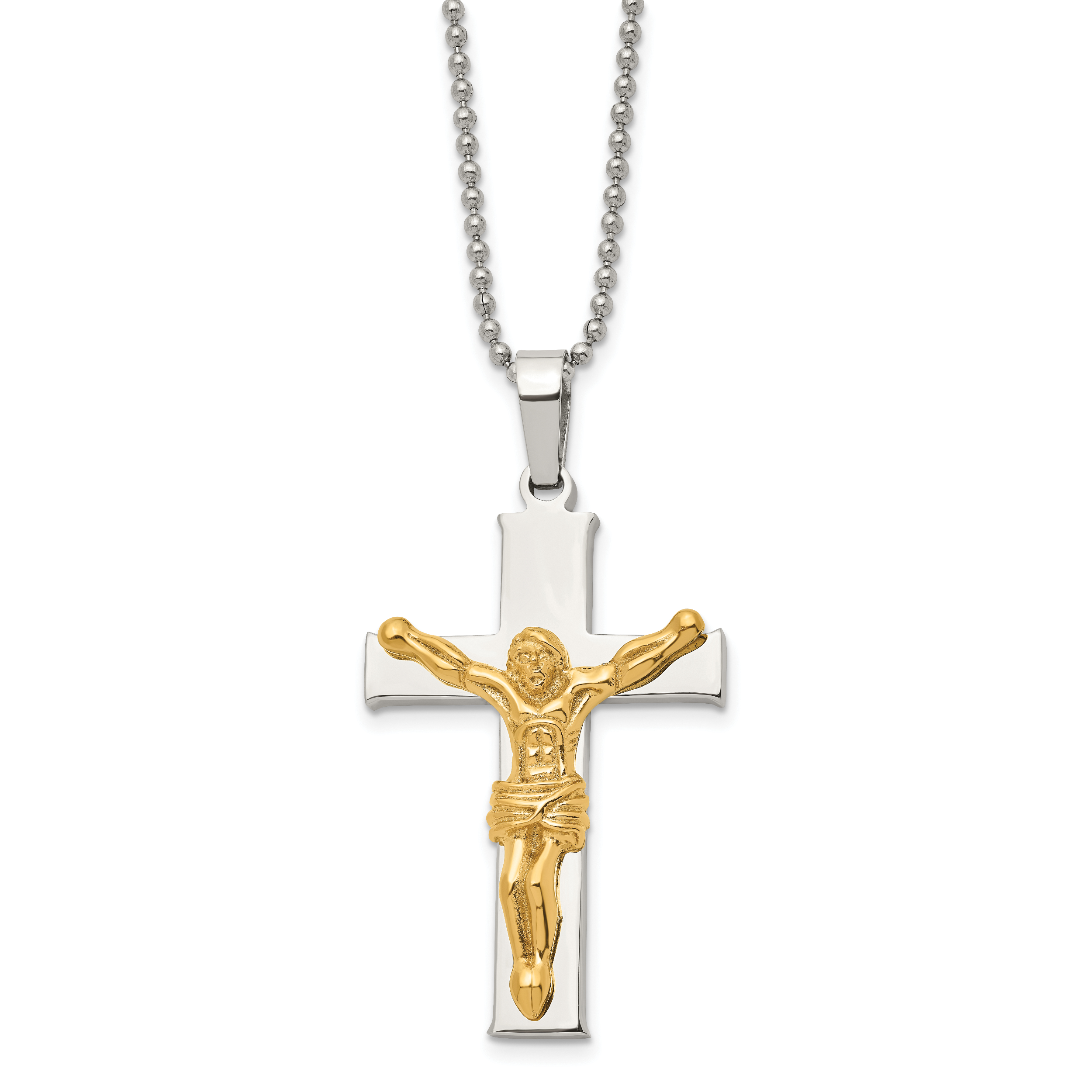 Chisel Stainless Steel Polished Yellow IP-plated Crucifix Pendant on a 22 inch Ball Chain Necklace Main image