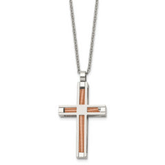 Chisel Stainless Steel Polished Rose IP-plated Cross Pendant on a 22 inch Cable Chain Necklace