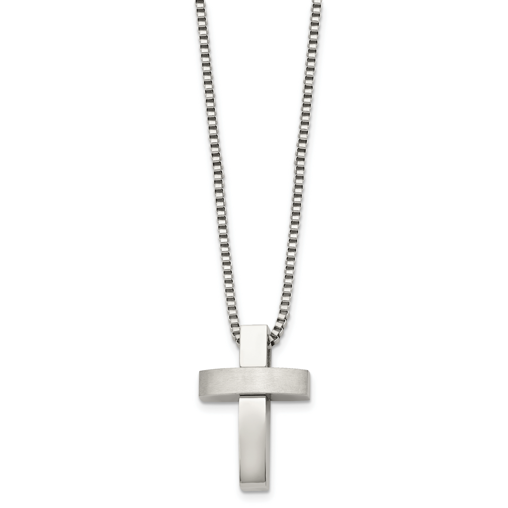 Brushed & Polished Cross Pendant Necklace in Stainless Steel