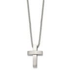 Brushed & Polished Cross Pendant Necklace in Stainless Steel
