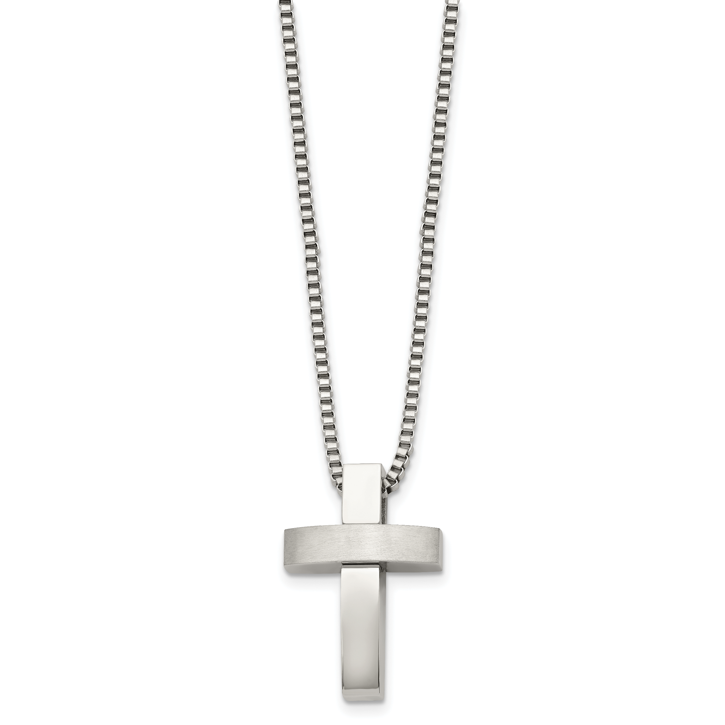 Brushed & Polished Cross Pendant Necklace in Stainless Steel
