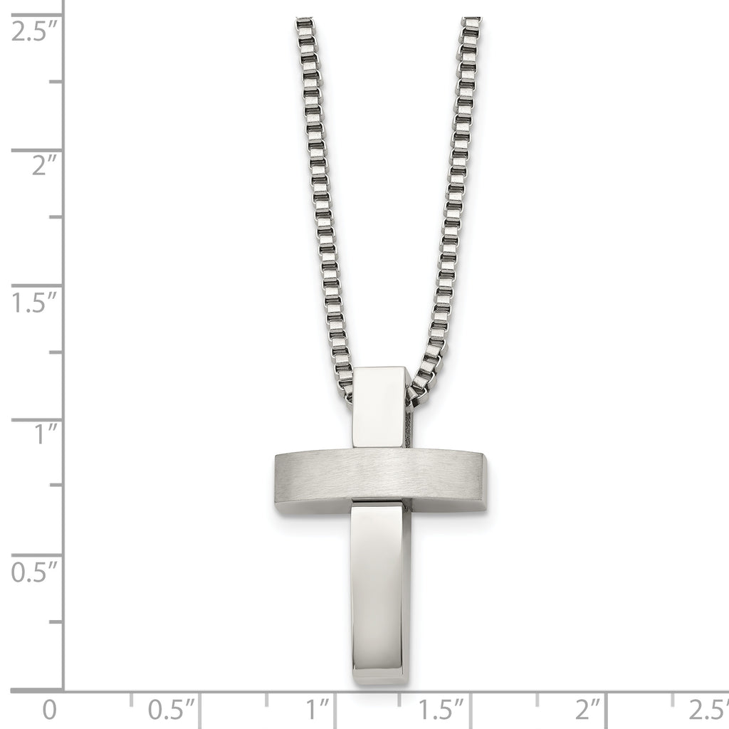 Brushed & Polished Cross Pendant Necklace in Stainless Steel
