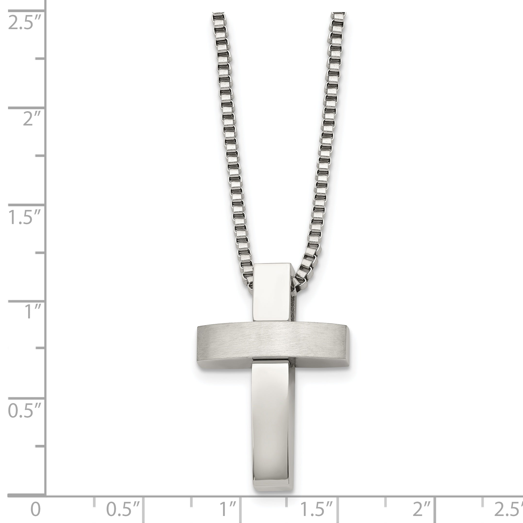 Brushed & Polished Cross Pendant Necklace in Stainless Steel