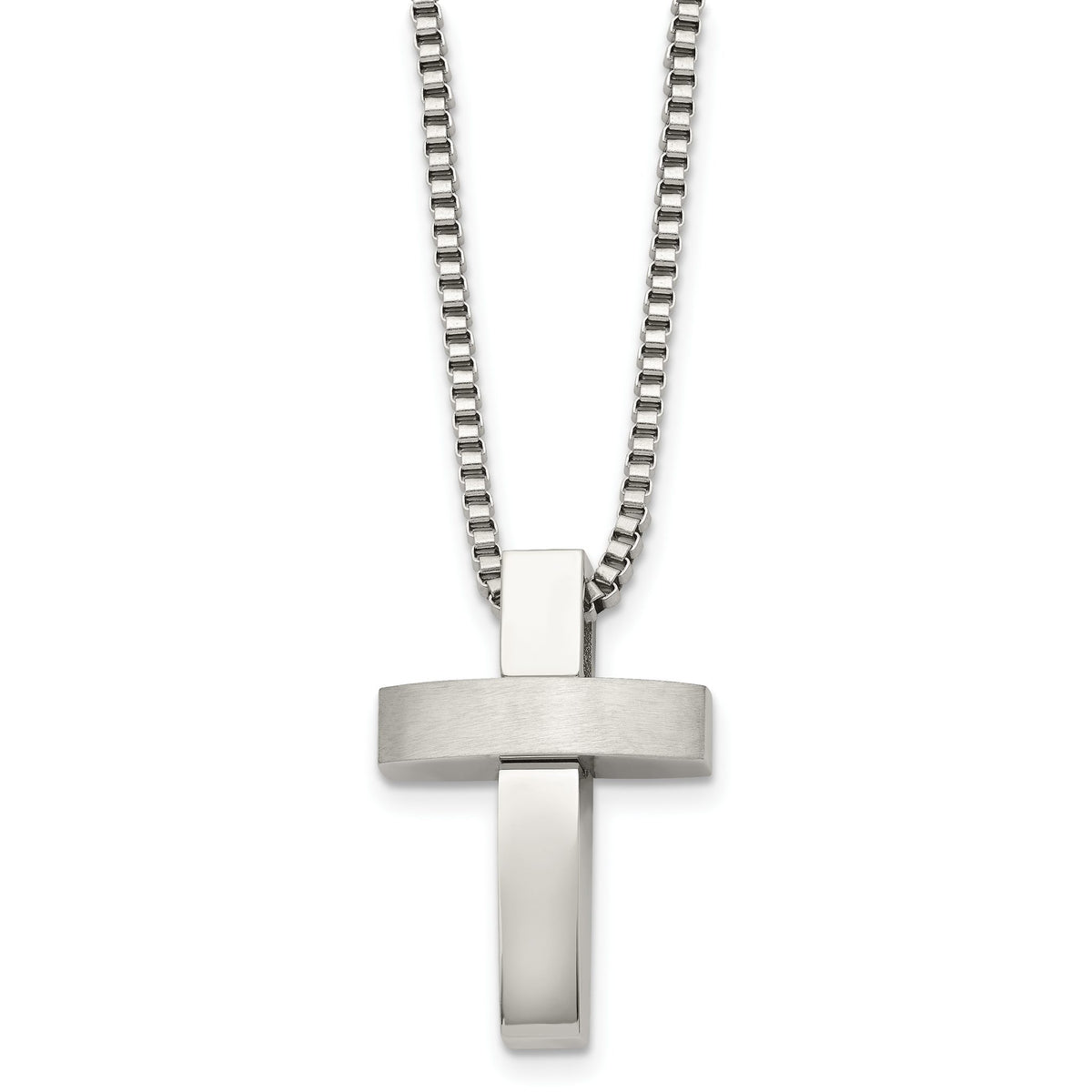 Chisel Box Chain Cross Necklace in Stainless Steel, 22 Inch - Sophia Jewelers Main image