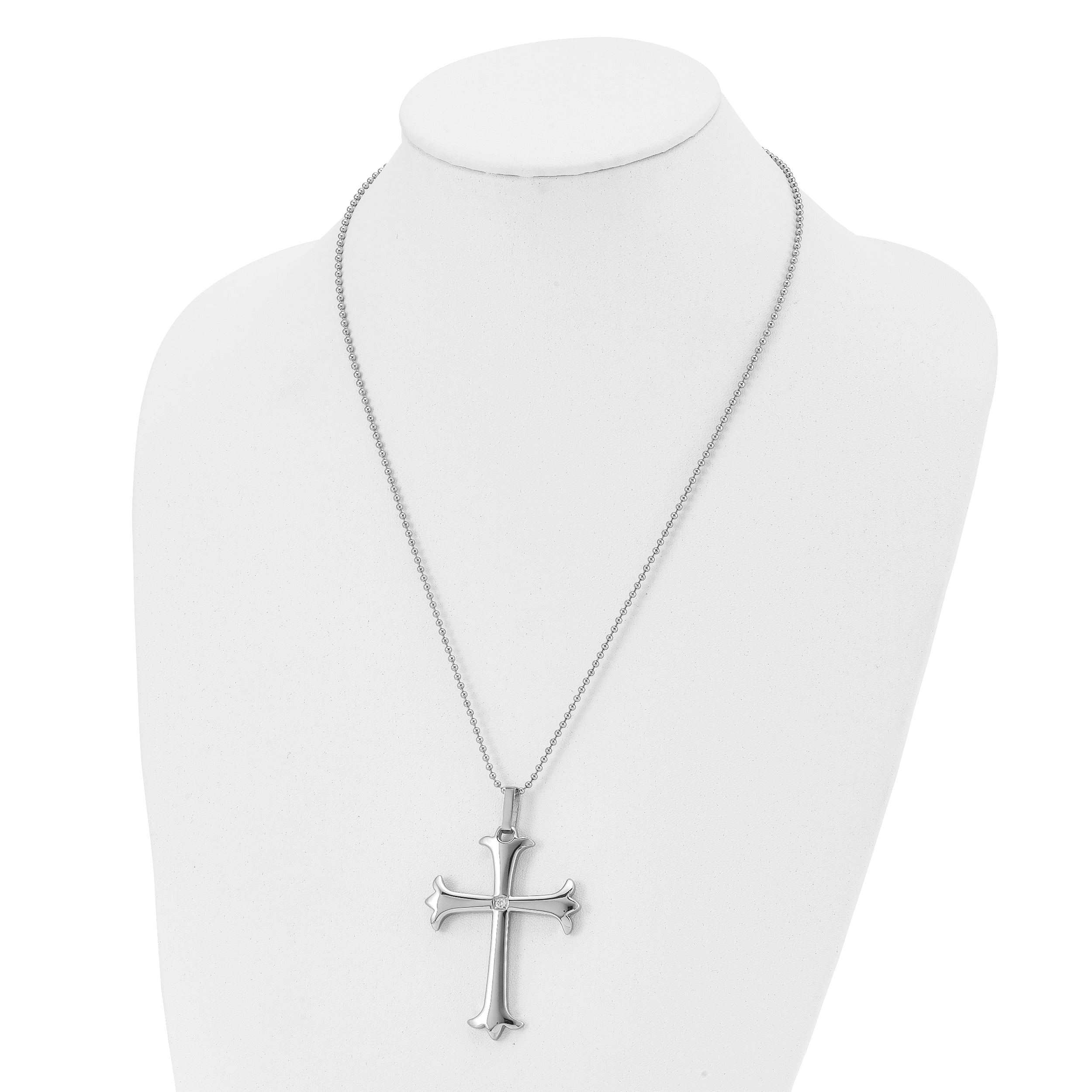 Chisel Stainless Steel Polished with CZ Cross Pendant on a 22 inch Ball Chain Necklace