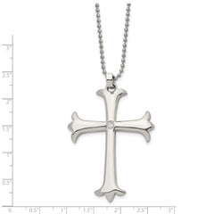 Chisel Stainless Steel Polished with CZ Cross Pendant on a 22 inch Ball Chain Necklace