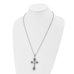 Chisel Stainless Steel Polished Enameled with .01 Carat Diamond Cross Pendant on a 24 inch Ball Chain Necklace