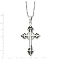 Chisel Stainless Steel Polished Enameled with .01 Carat Diamond Cross Pendant on a 24 inch Ball Chain Necklace