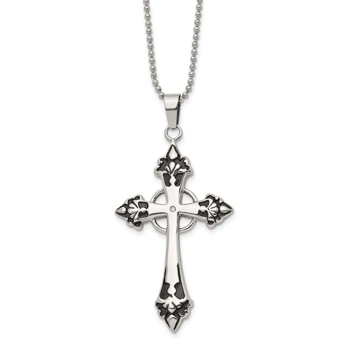 Chisel Enameled Diamond Cross Necklace in Stainless Steel (.01 ct. tw.), 24 Inch - Sophia Jewelers Main image