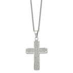 CZ Cross Pendant Necklace in Stainless Steel, 22"