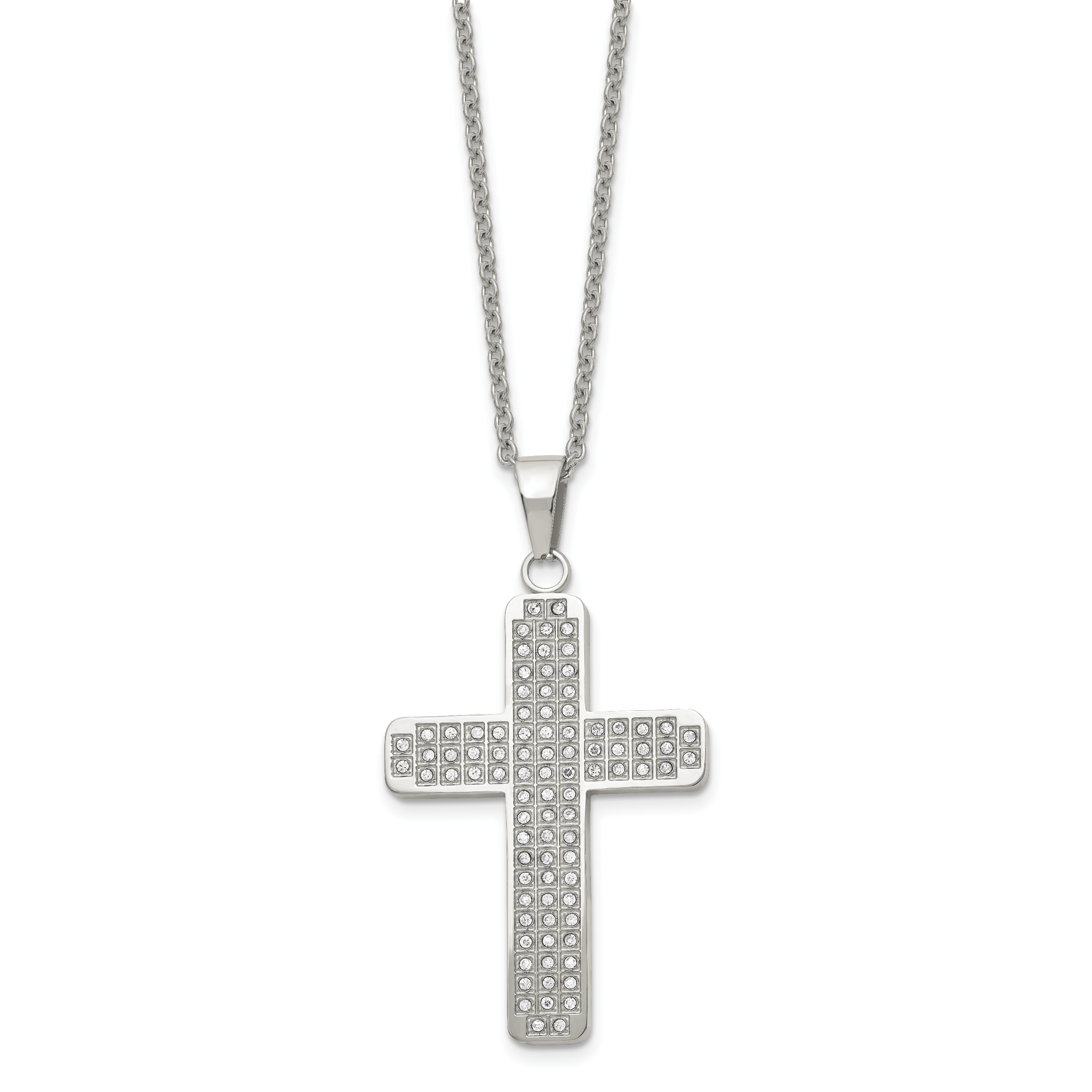 CZ Cross Pendant Necklace in Stainless Steel, 22"