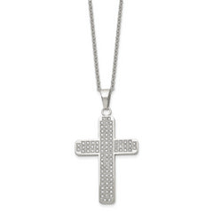 Chisel Stainless Steel Polished with CZ Cross Pendant on a 22 inch Cable Chain Necklace
