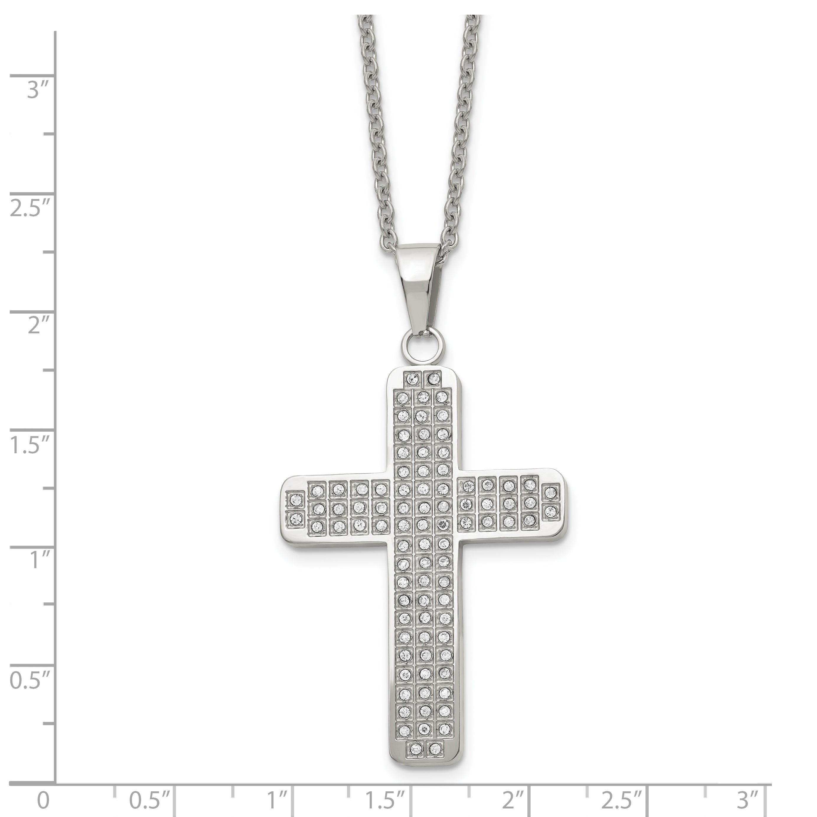 Chisel Stainless Steel Polished with CZ Cross Pendant on a 22 inch Cable Chain Necklace