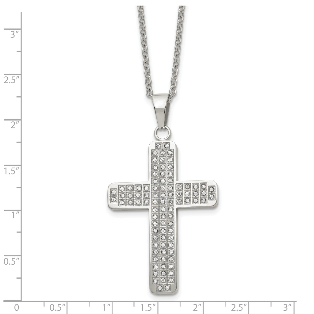 CZ Cross Pendant Necklace in Stainless Steel, 22"