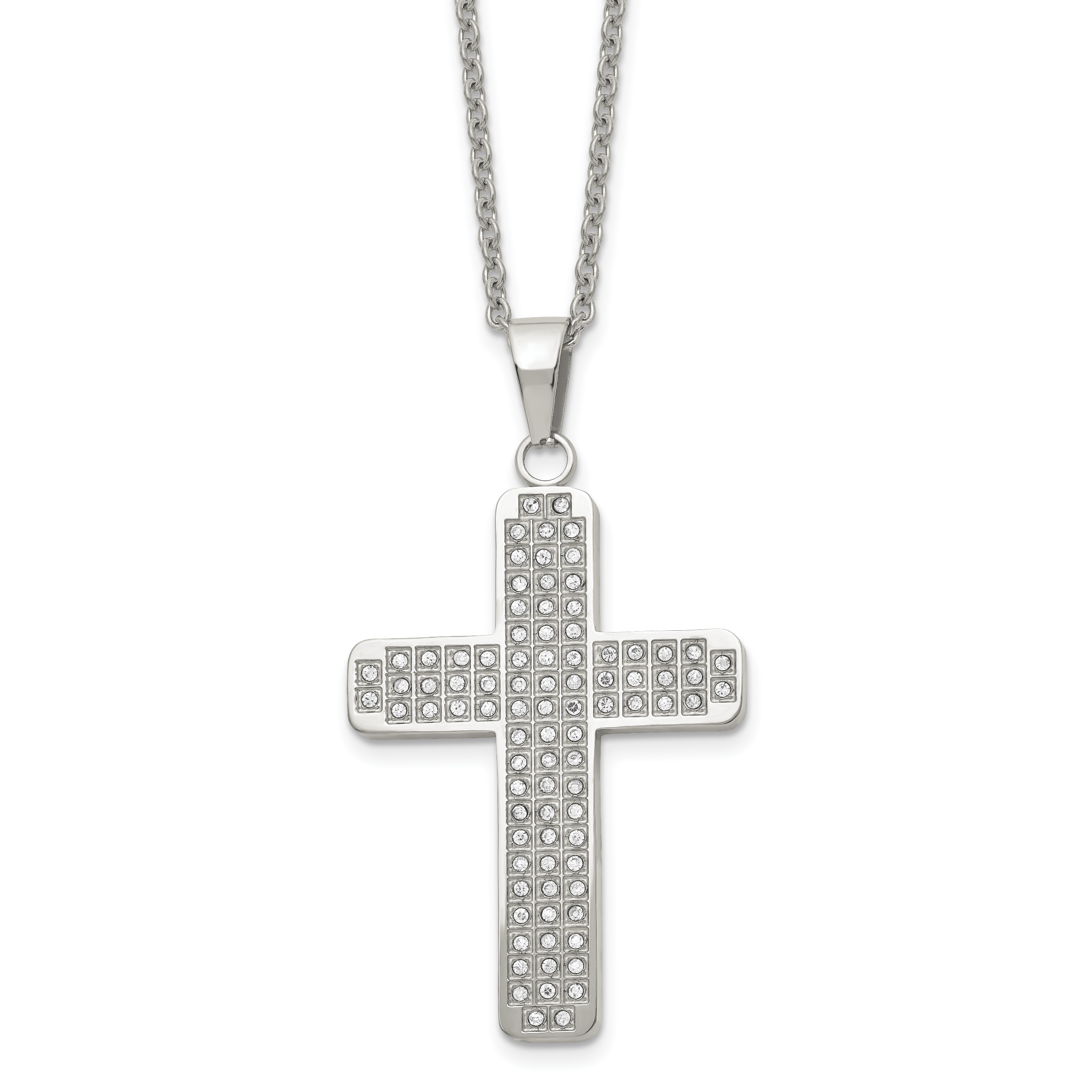 Chisel Stainless Steel Polished with CZ Cross Pendant on a 22 inch Cable Chain Necklace Main image