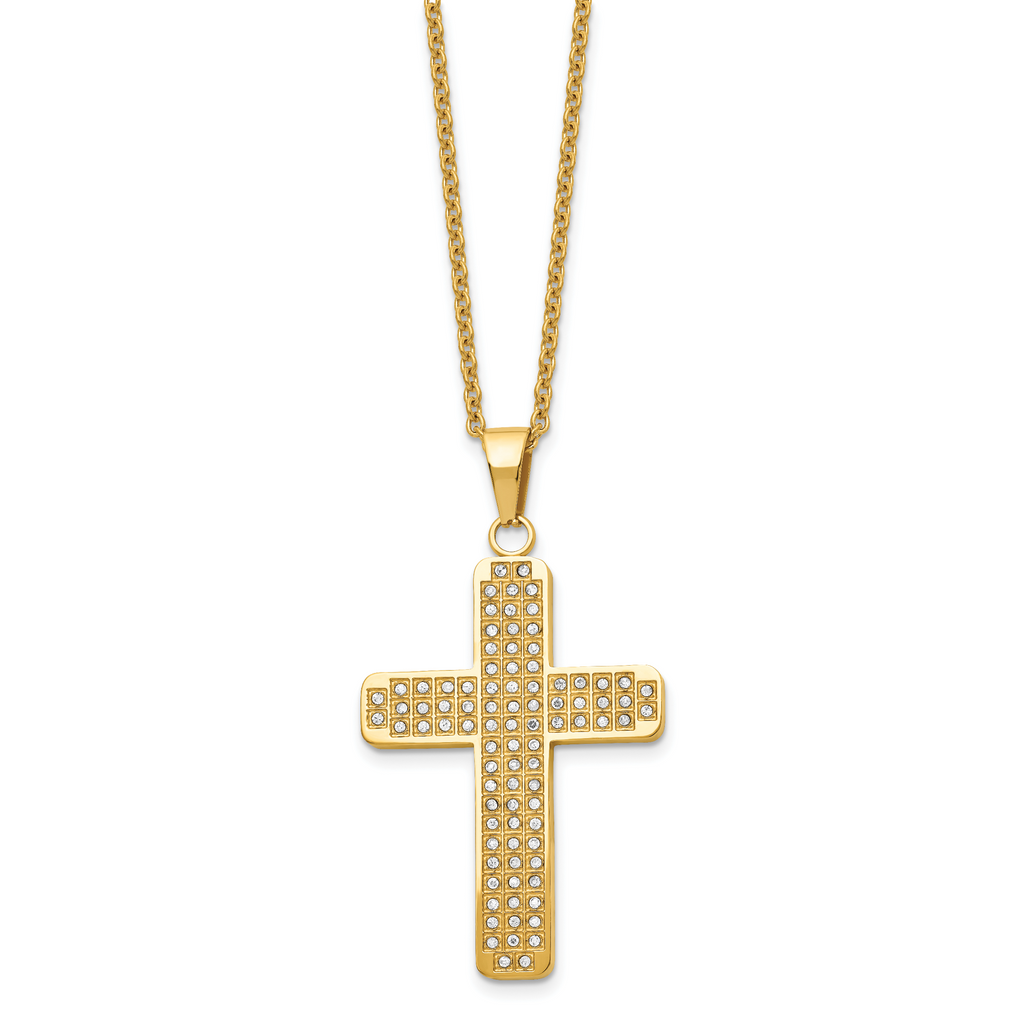 CZ Cross Pendant Necklace in Gold-Tone Stainless Steel, 22"