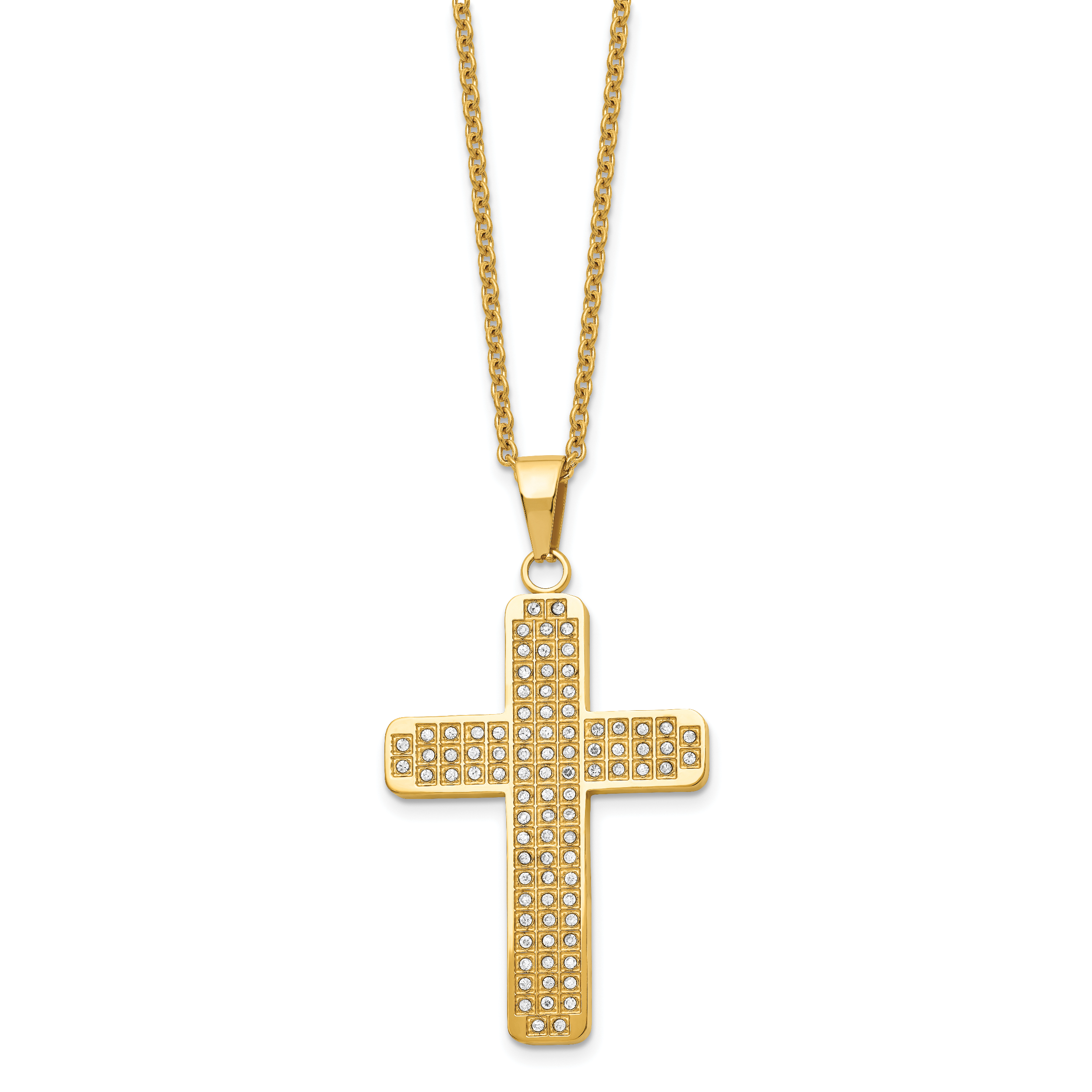 CZ Cross Pendant Necklace in Gold-Tone Stainless Steel, 22"