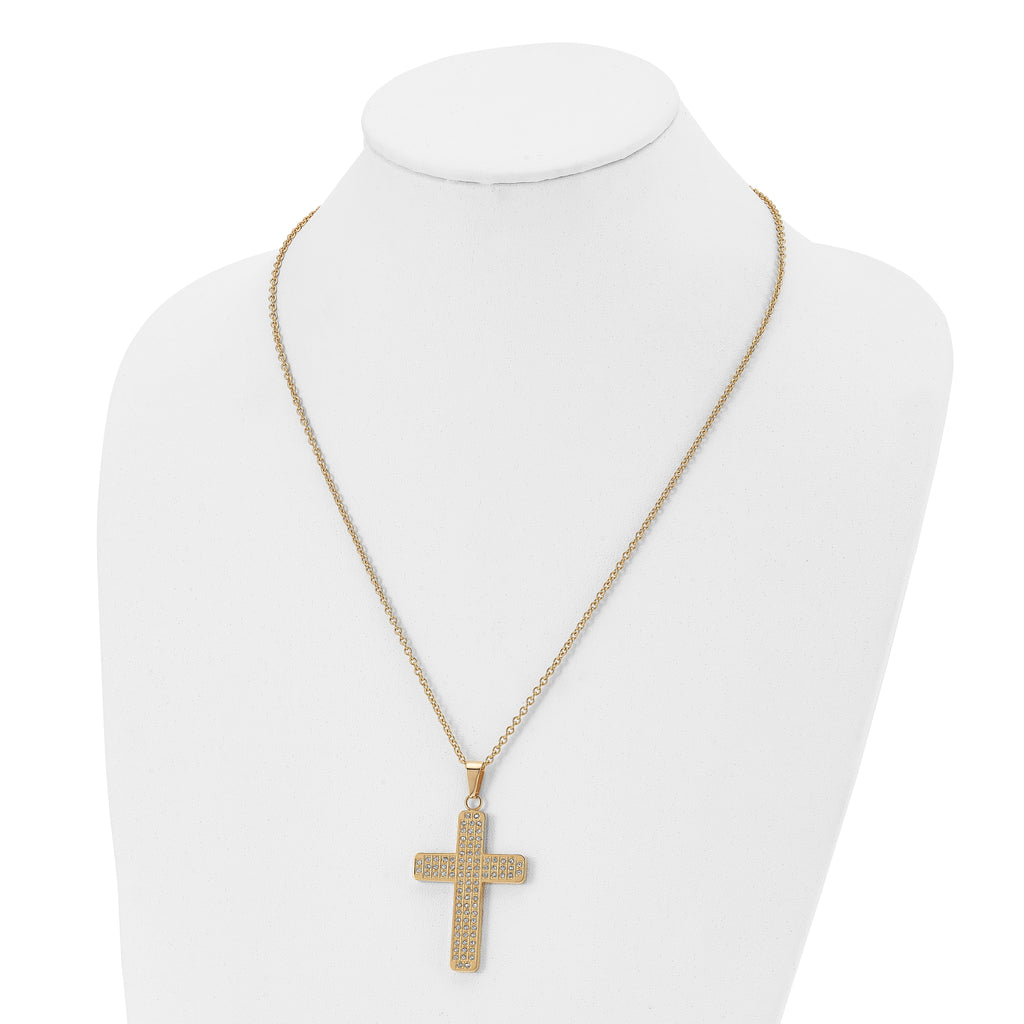 CZ Cross Pendant Necklace in Gold-Tone Stainless Steel, 22"