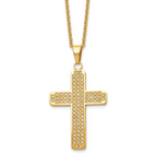 Chisel Stainless Steel Polished Yellow IP-plated with CZ Cross Pendant on a 22 inch Cable Chain Necklace