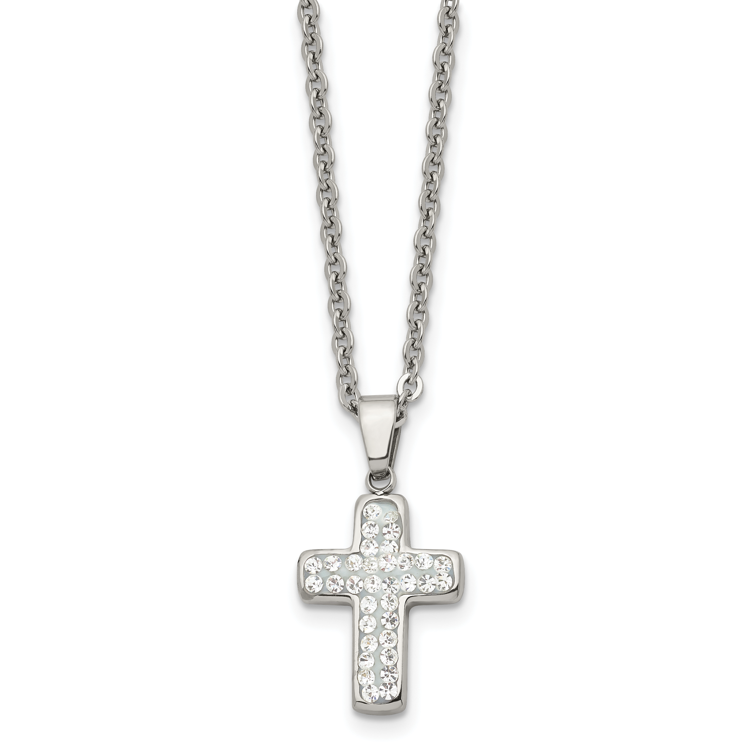 Chisel Stainless Steel Polished Crystal Cross Pendant on a 22 inch Cable Chain Necklace Main image