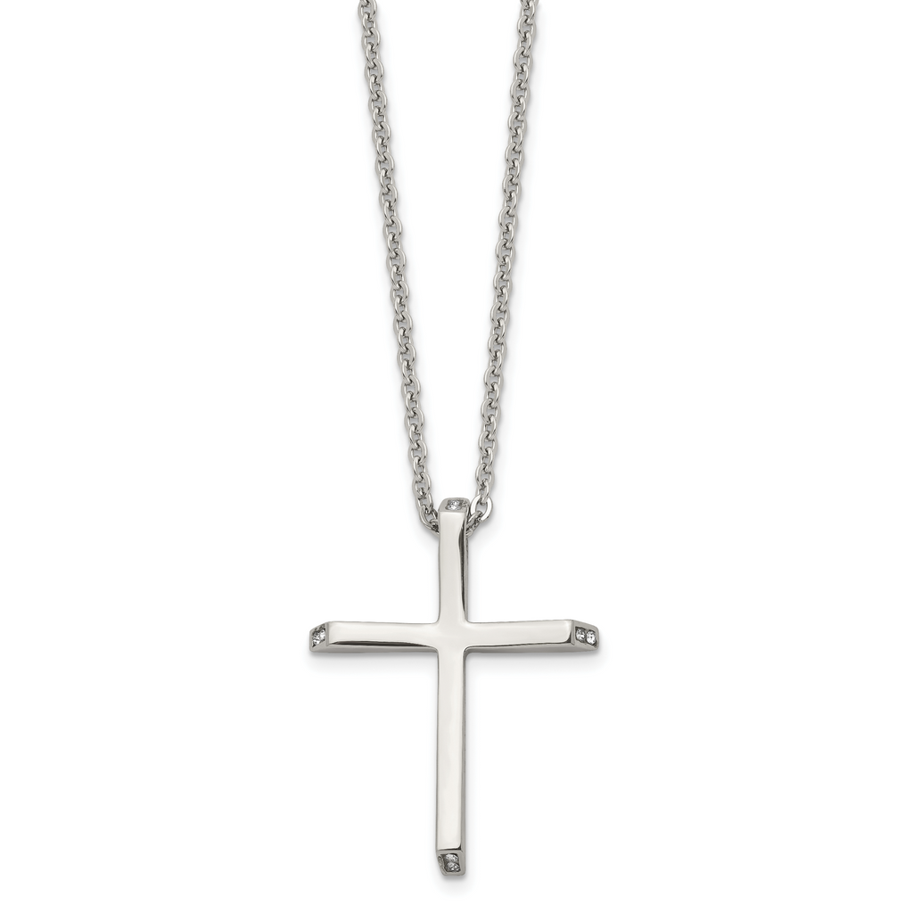 Cross Pendant Necklace in Stainless Steel with CZ
