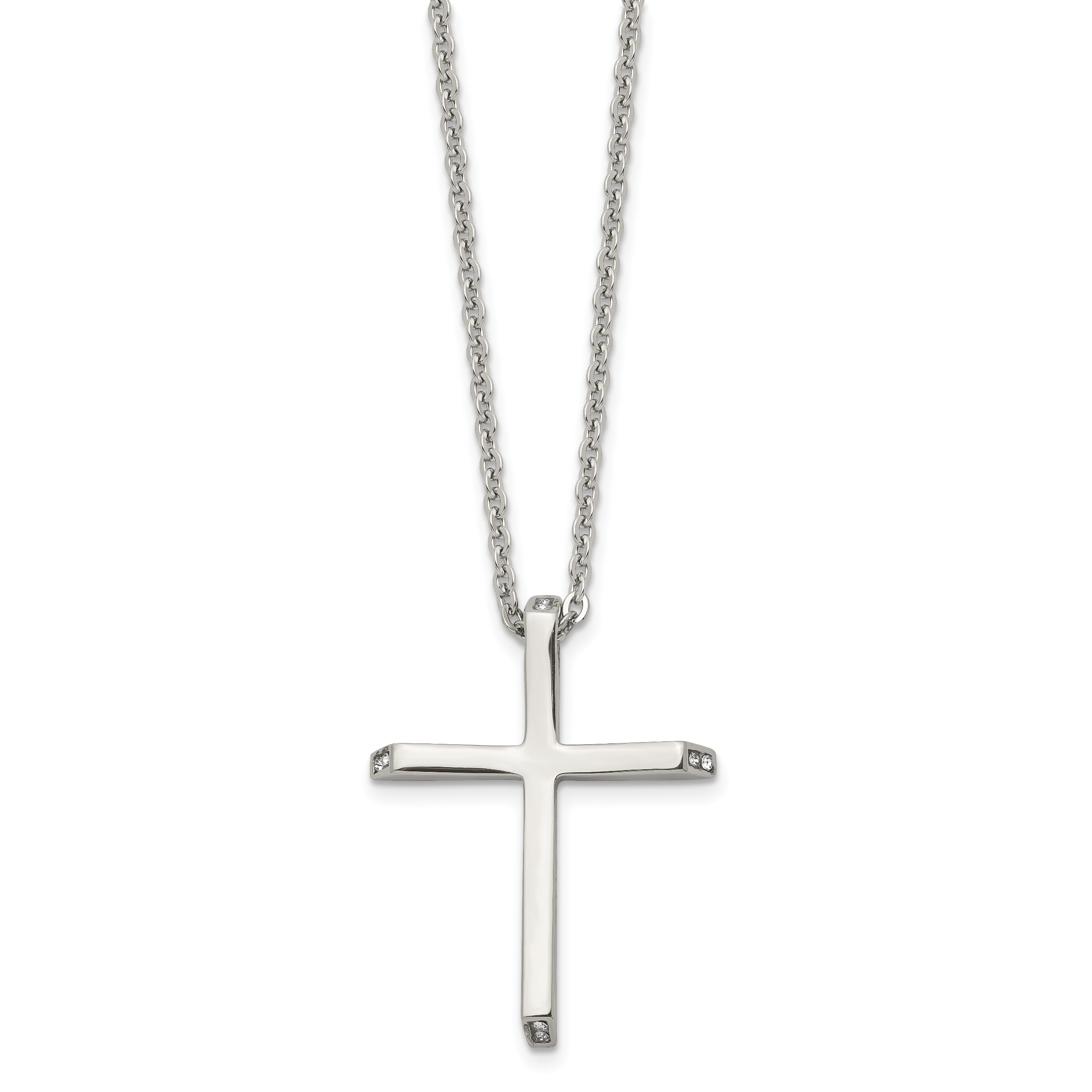 Cross Pendant Necklace in Stainless Steel with CZ