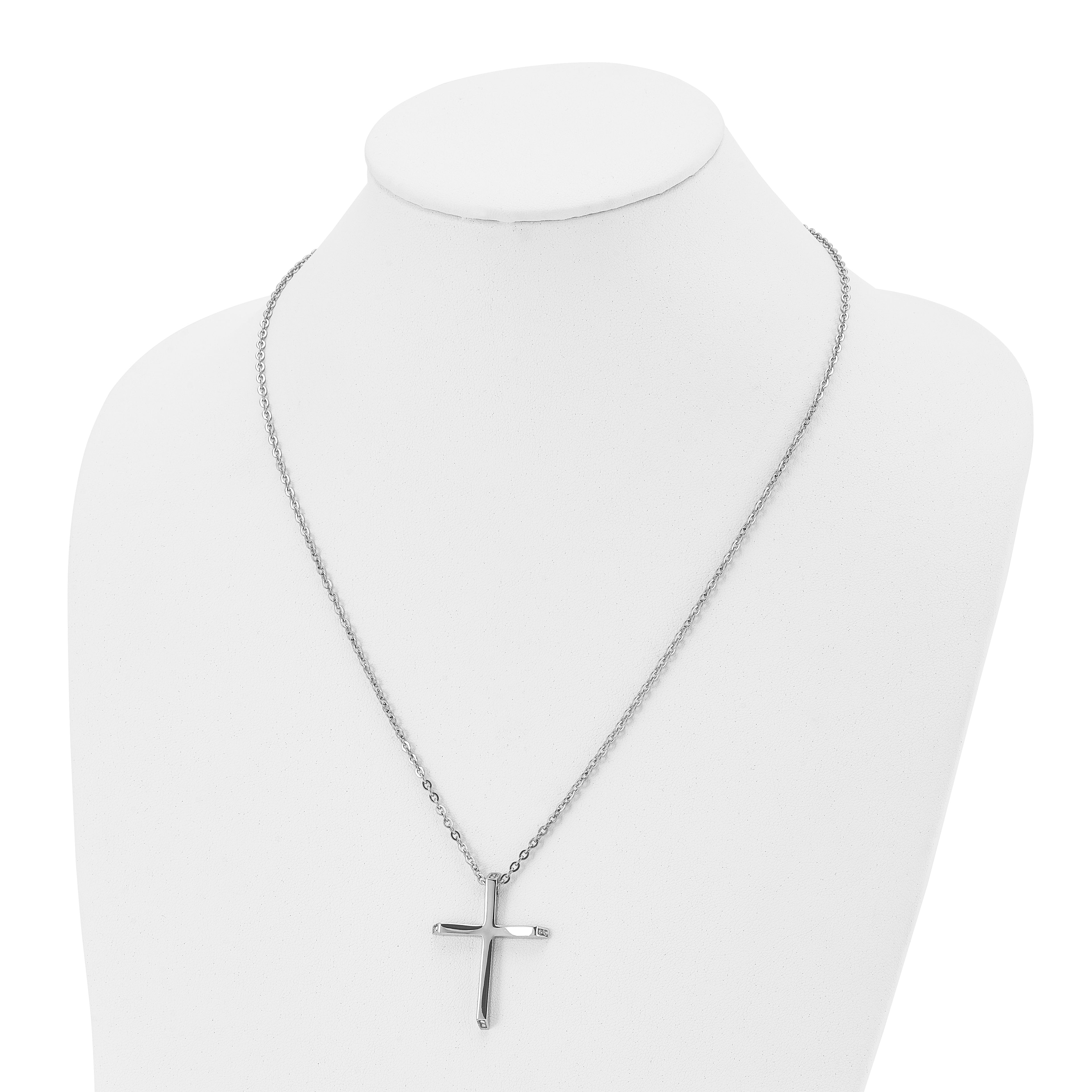 Cross Pendant Necklace in Stainless Steel with CZ