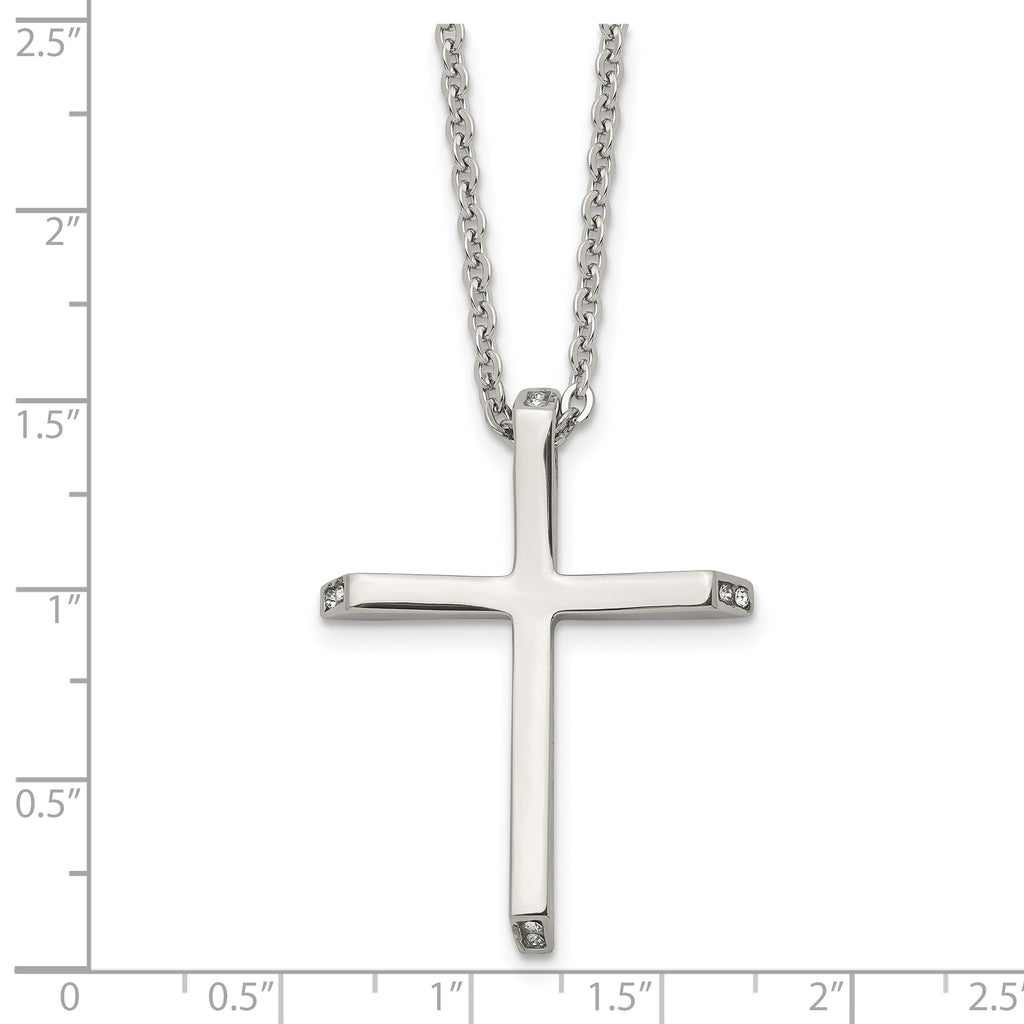 Cross Pendant Necklace in Stainless Steel with CZ