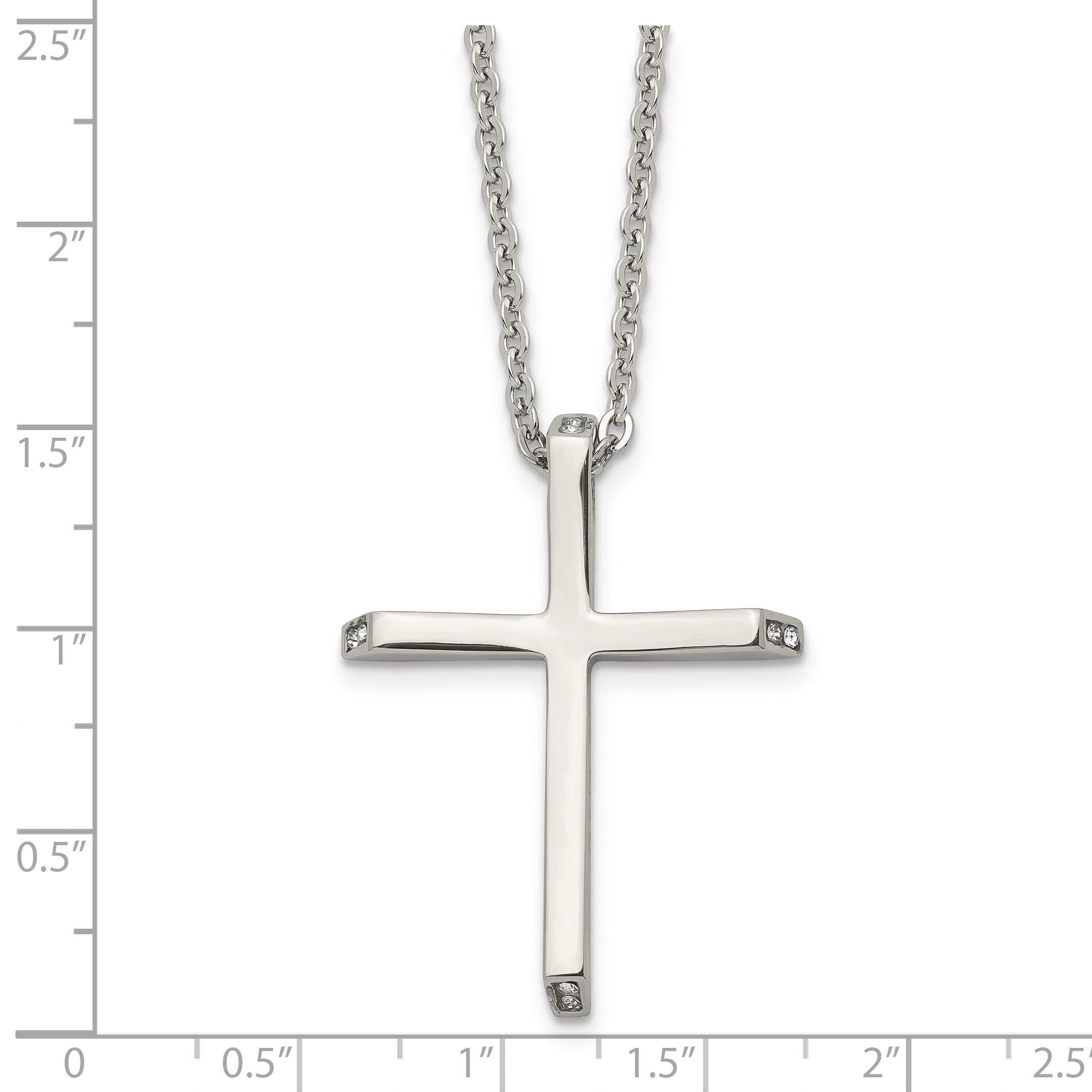 Cross Pendant Necklace in Stainless Steel with CZ