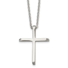 Chisel Stainless Steel Polished with CZ Ends Cross Pendant on a 22 inch Cable Chain Necklace