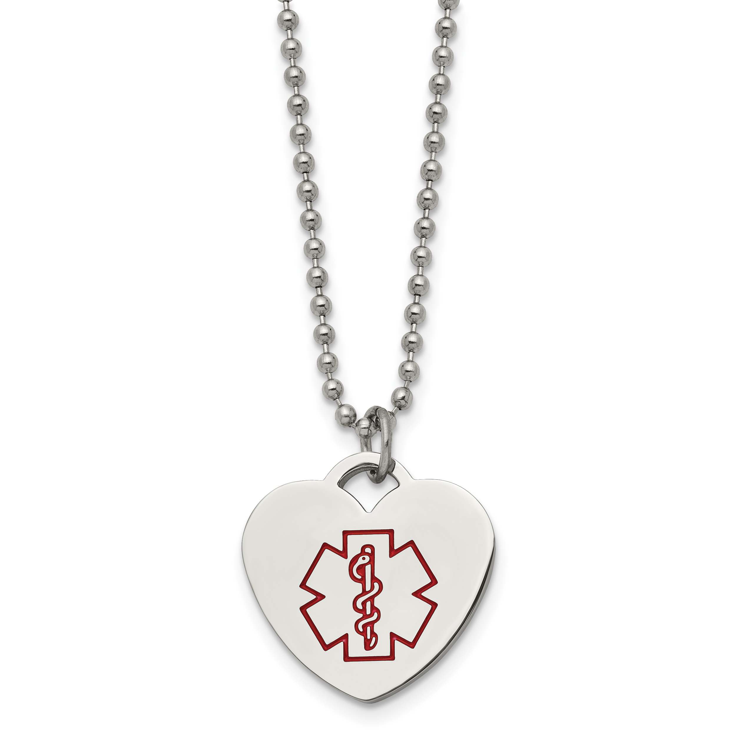 Chisel Stainless Steel Polished with Red Enamel Heart Medical ID Pendant on a 22 inch Ball Chain Necklace Main image