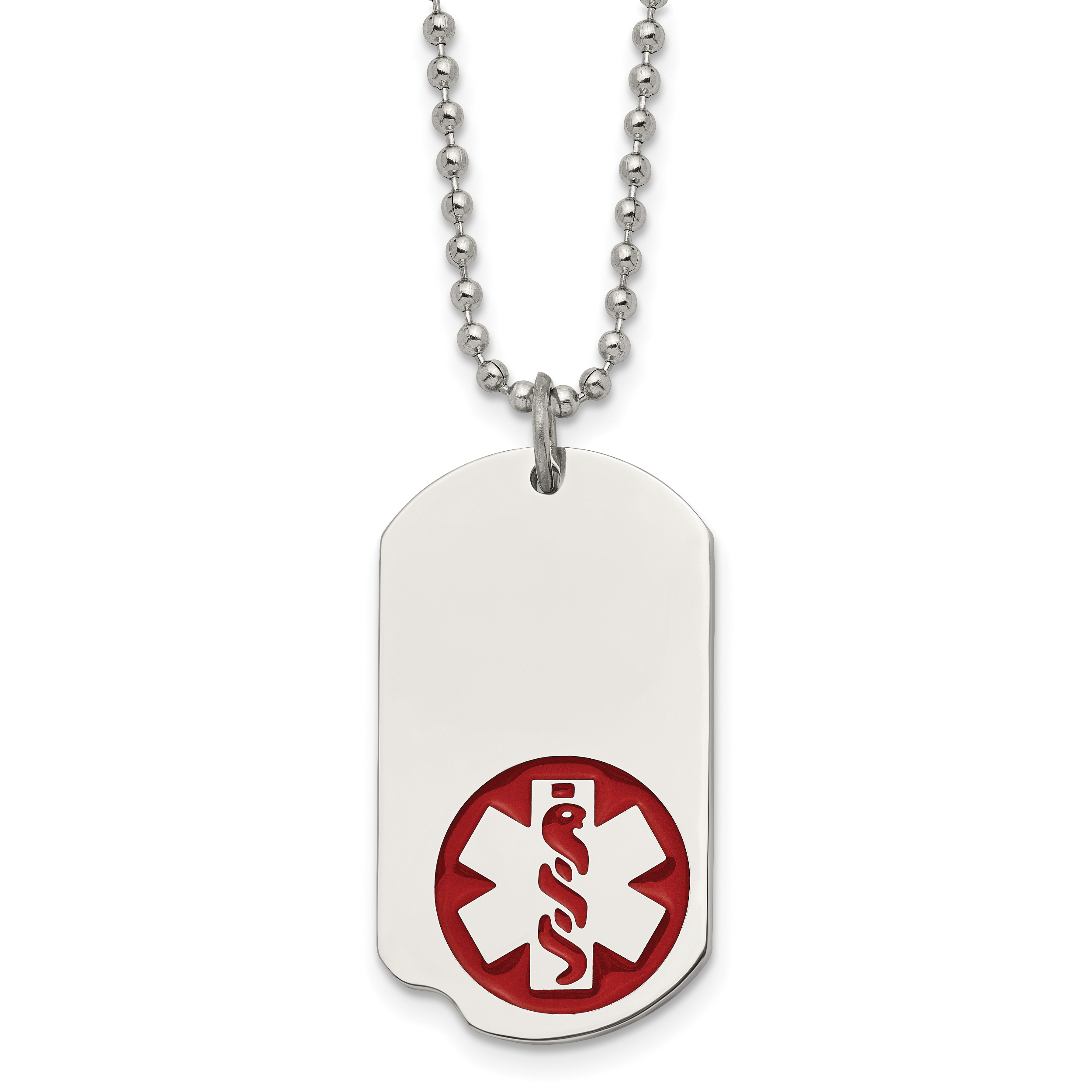 Chisel Stainless Steel Polished with Red Enamel Medical ID Dog Tag on a 22 inch Ball Chain Necklace Main image