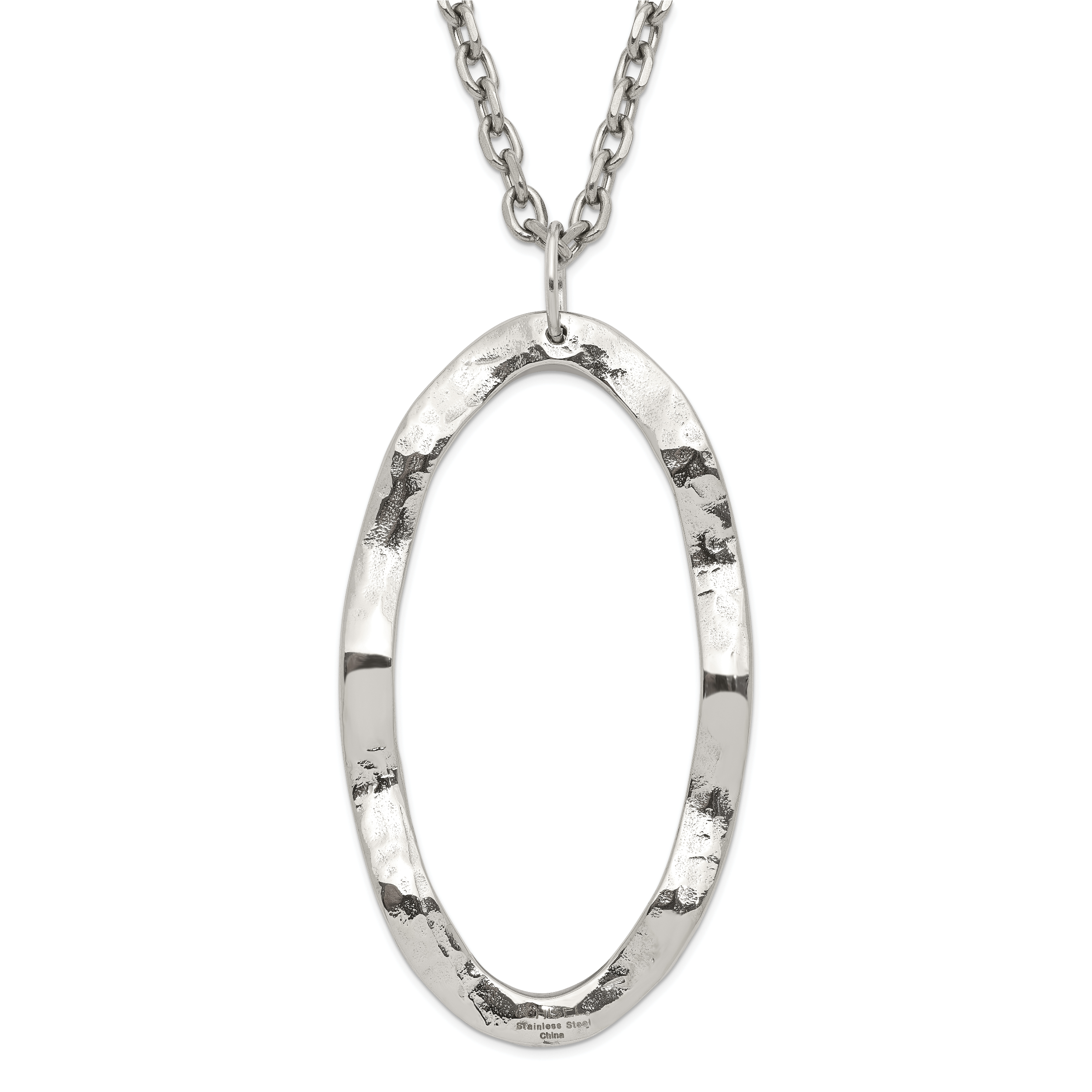 Stainless Steel Hammered Oval Pendant with 2 inch ext Necklace Main image