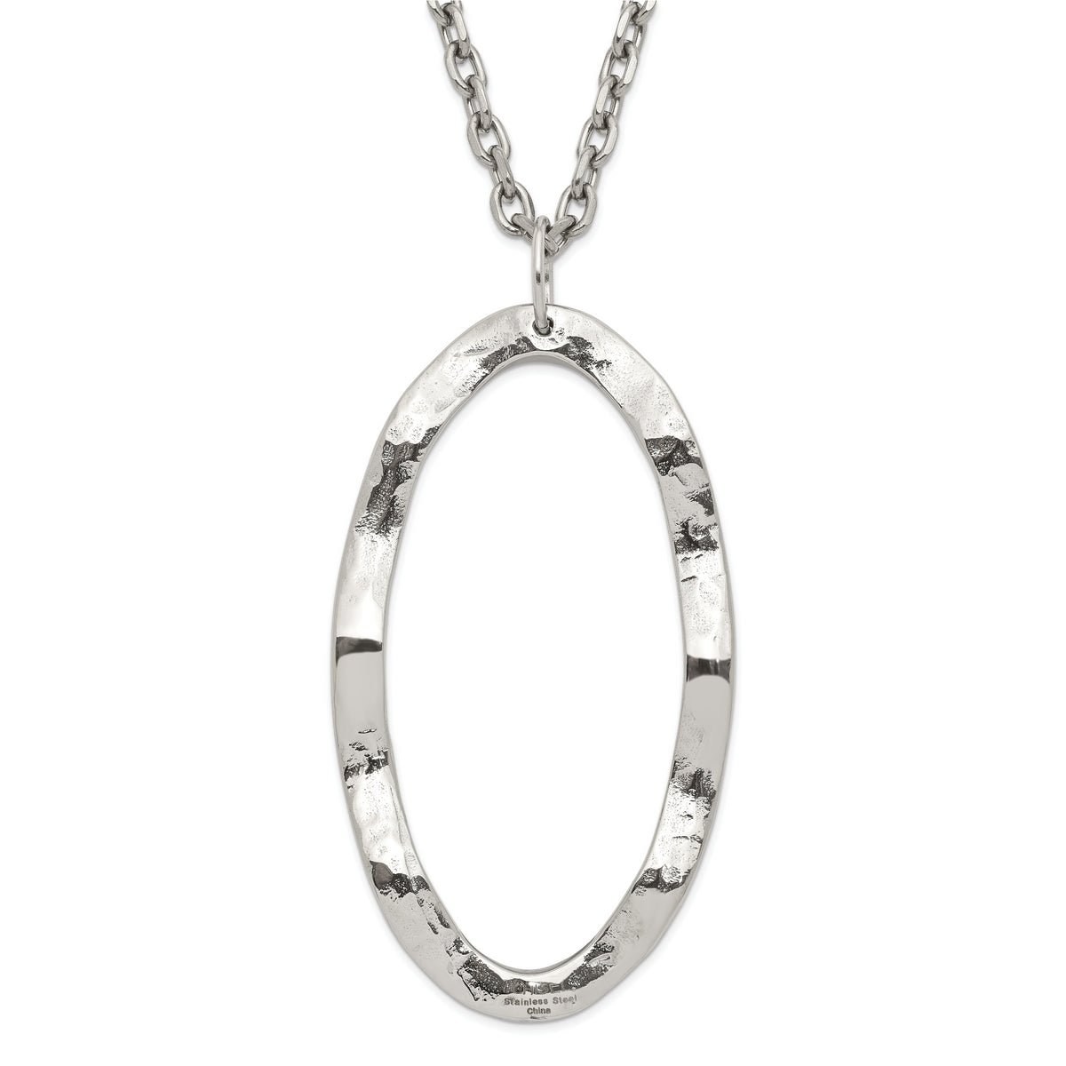 Stainless Steel Hammered Oval Pendant with 2 inch ext Necklace