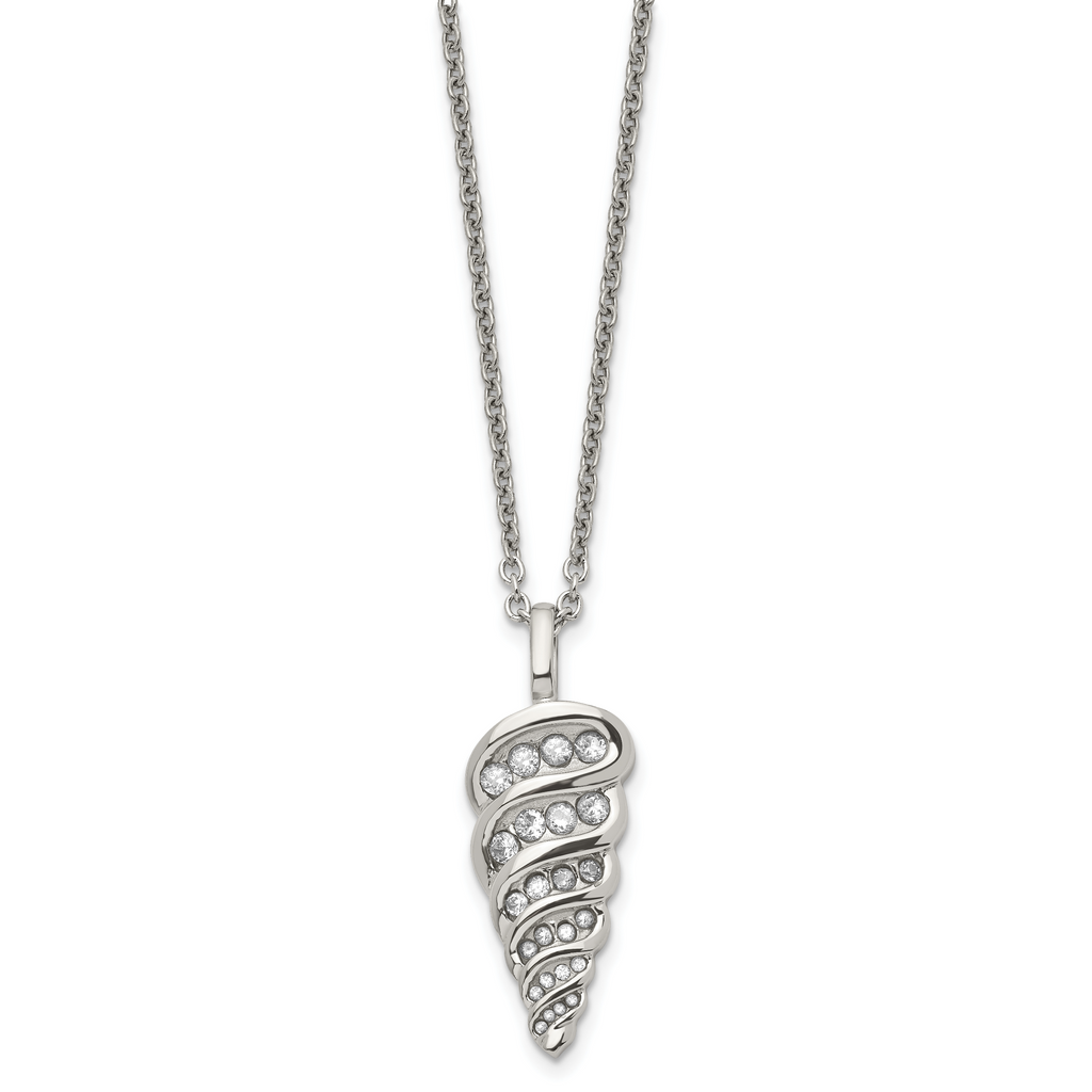 Shell Necklace with CZ in Stainless Steel, 22in