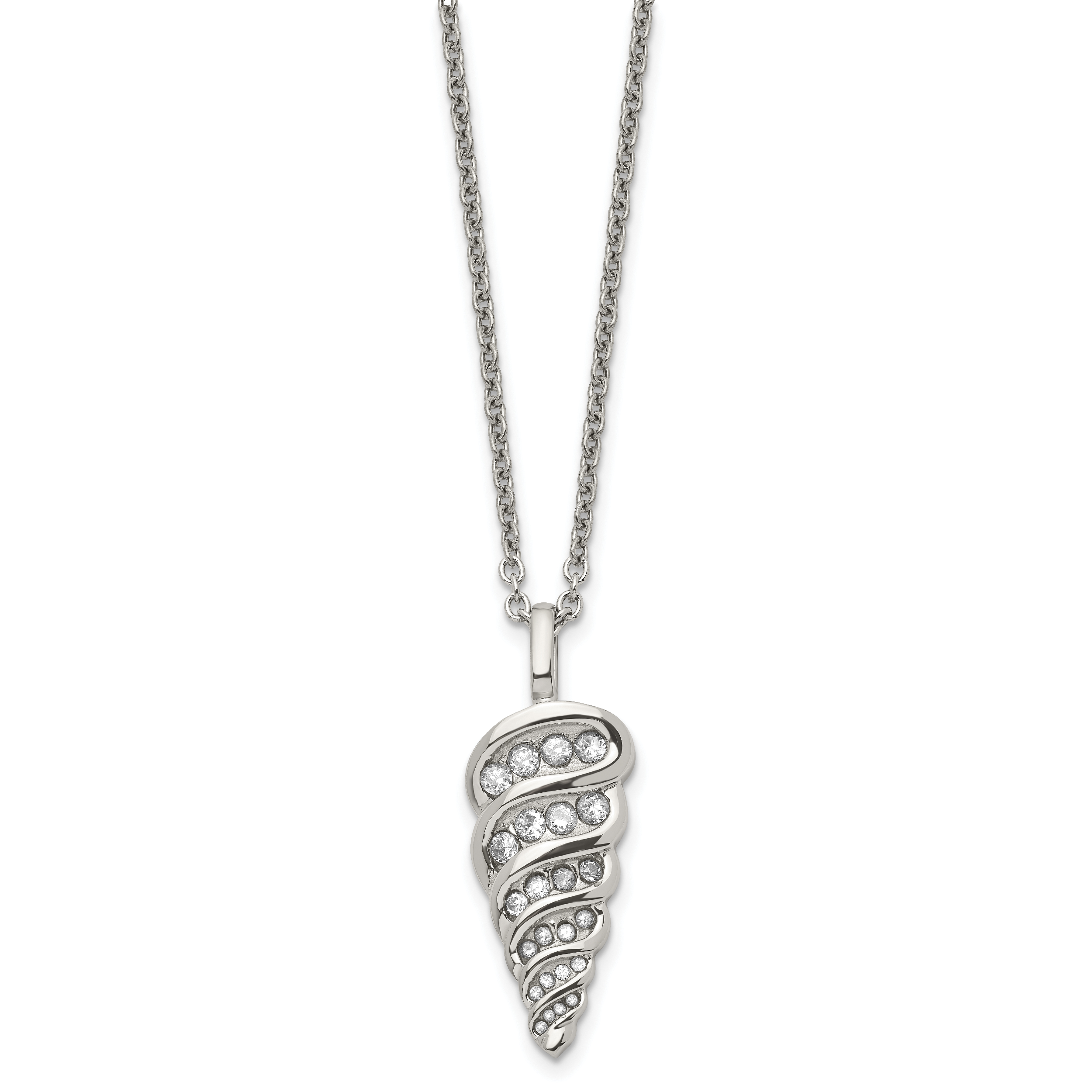 Shell Necklace with CZ in Stainless Steel, 22in