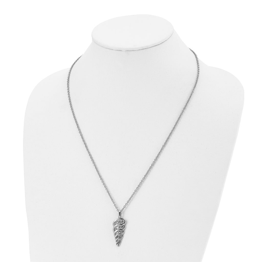 Shell Necklace with CZ in Stainless Steel, 22in
