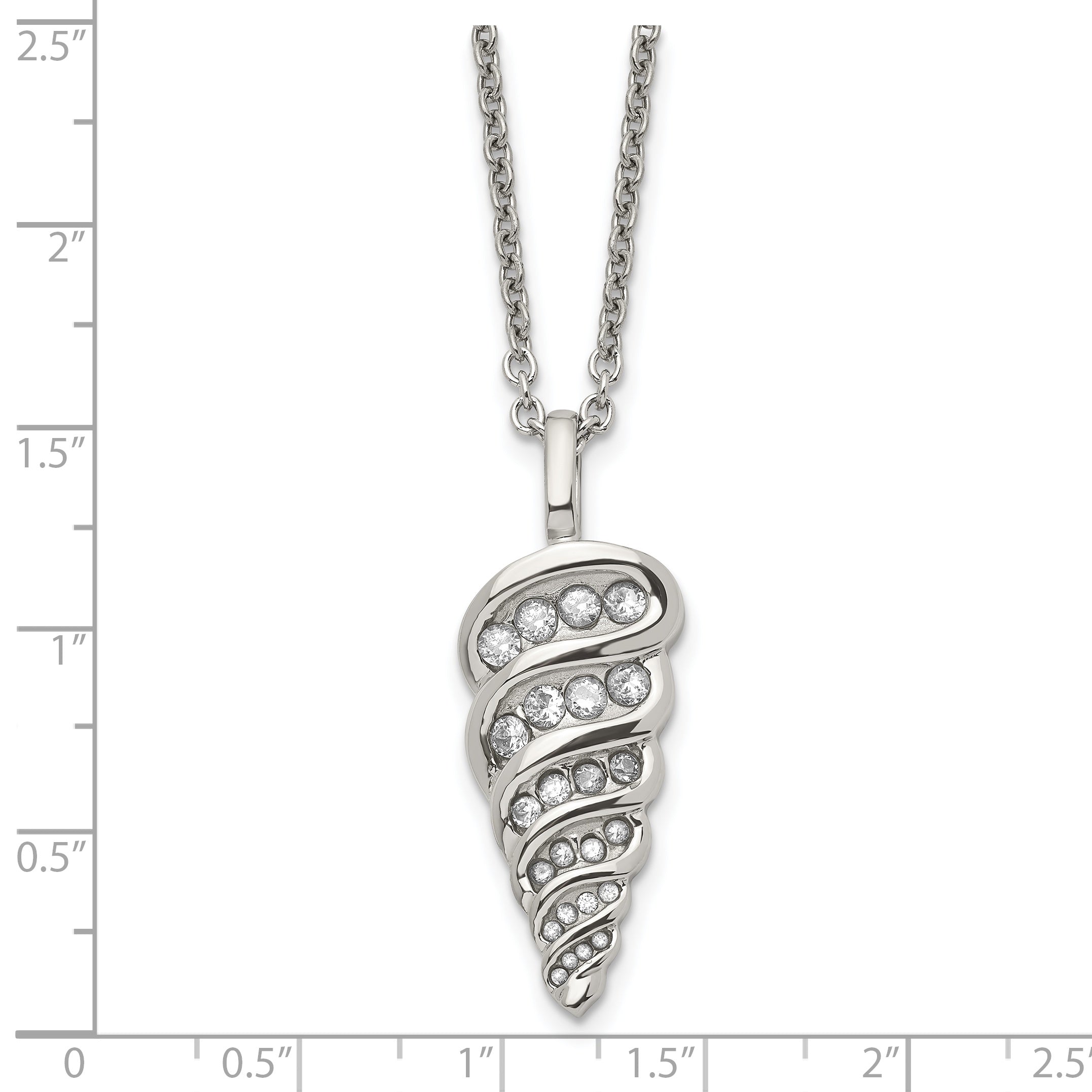 Shell Necklace with CZ in Stainless Steel, 22in