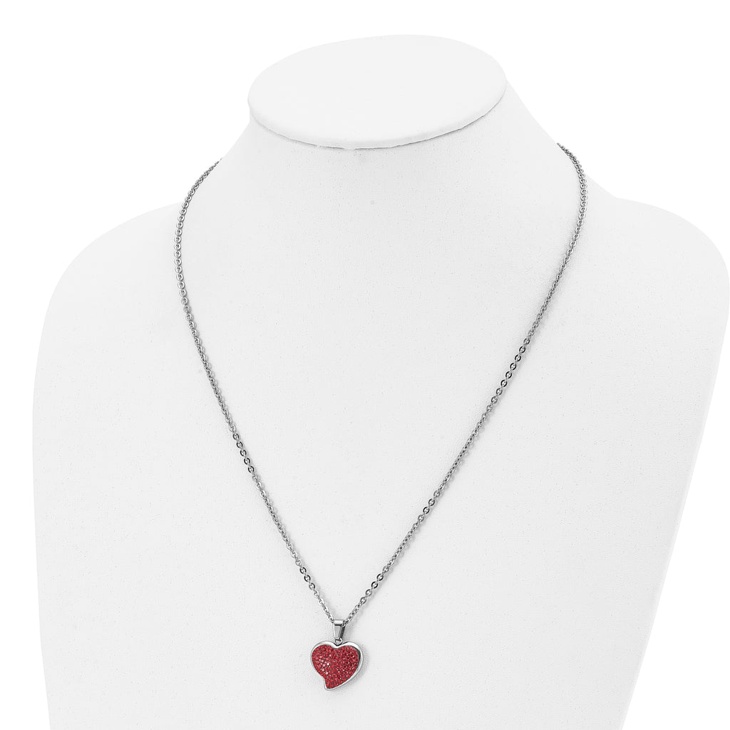 Chisel Stainless Steel Polished with Red Crystal Heart Pendant on a 22 inch Cable Chain Necklace