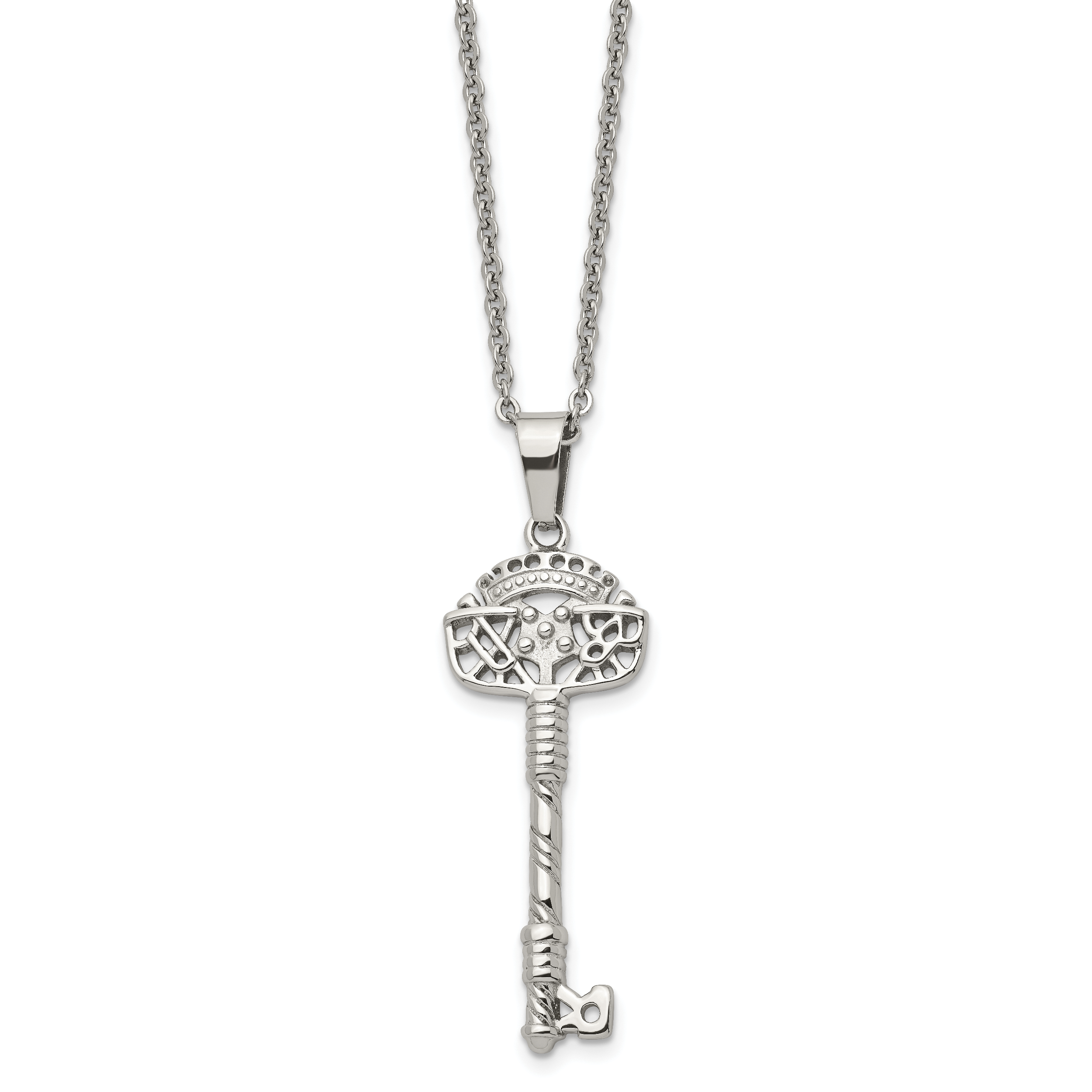 Chisel Stainless Steel Polished and Textured Key Pendant on a 22 inch Cable Chain Necklace Main image