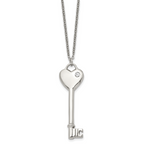 CZ Heart Key Pendant Necklace in Stainless Steel