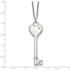 CZ Heart Key Pendant Necklace in Stainless Steel