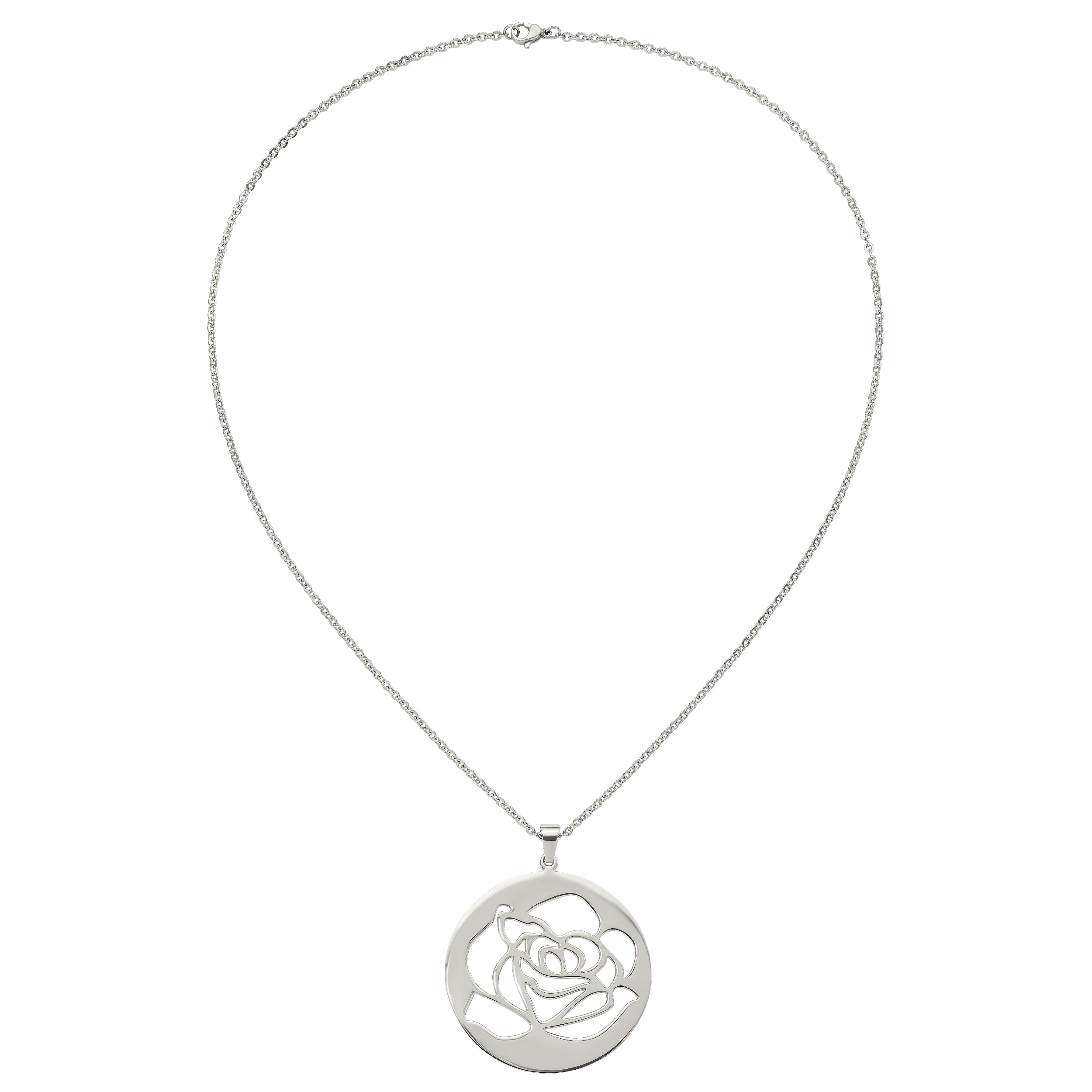 Stainless Steel Polished Rose Cut-out 22in Necklace