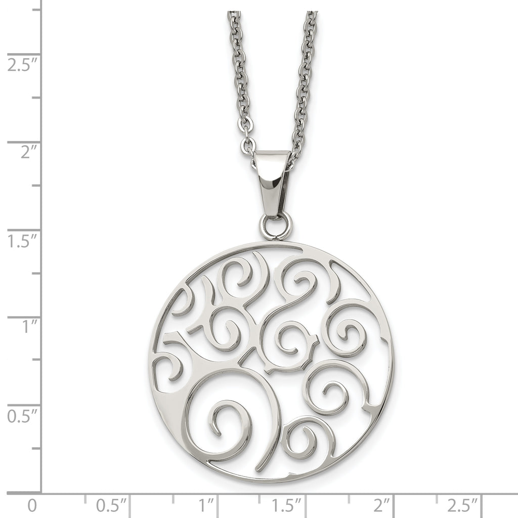 Chisel Stainless Steel Polished Fancy Swirl Pendant on a 22 inch Cable Chain Necklace