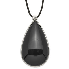 Stainless Steel Black Glass Teardrop with 1.5 in ext Necklace