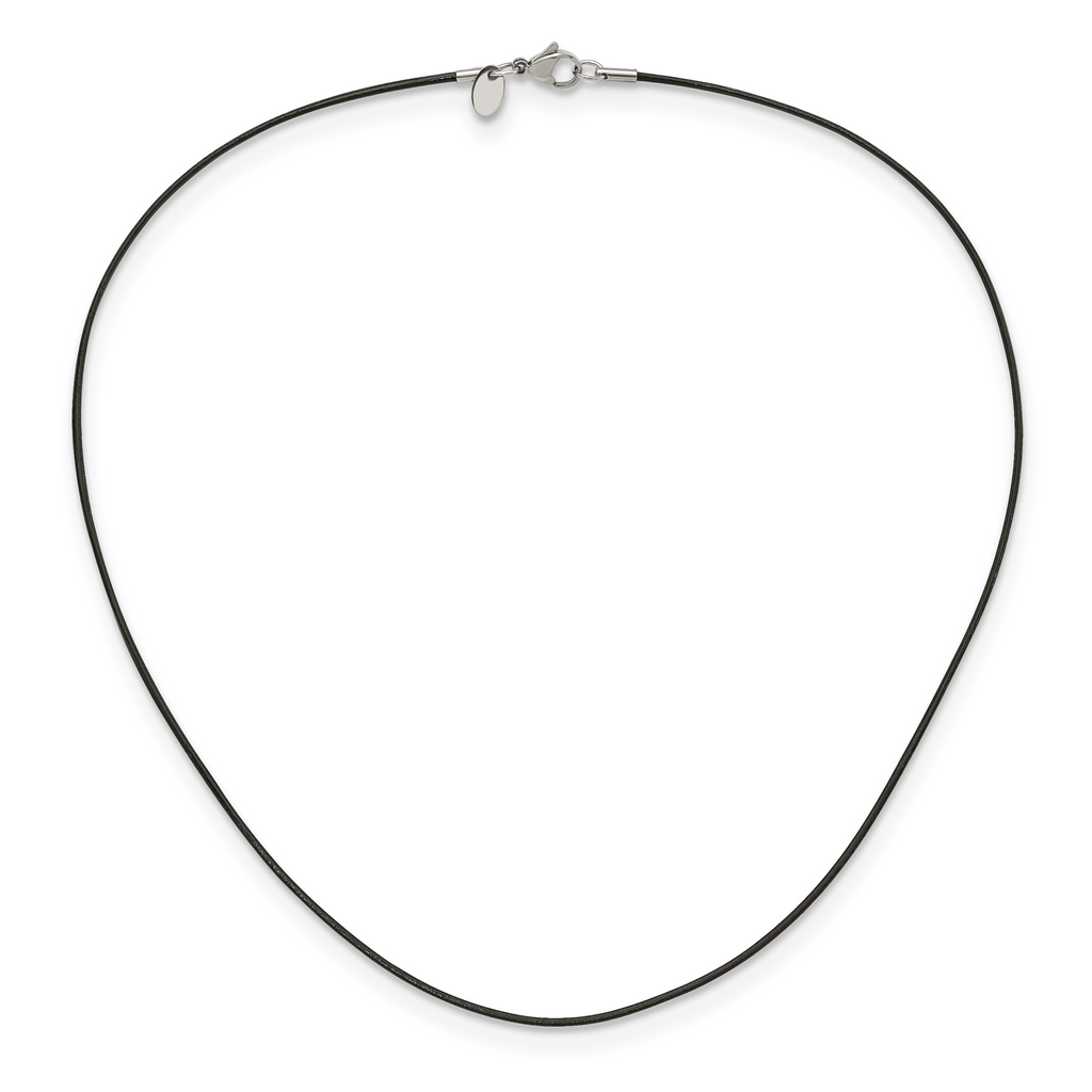 Black Leather Cord Necklace in Stainless Steel