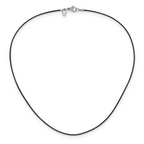 Black Leather Cord Necklace in Stainless Steel
