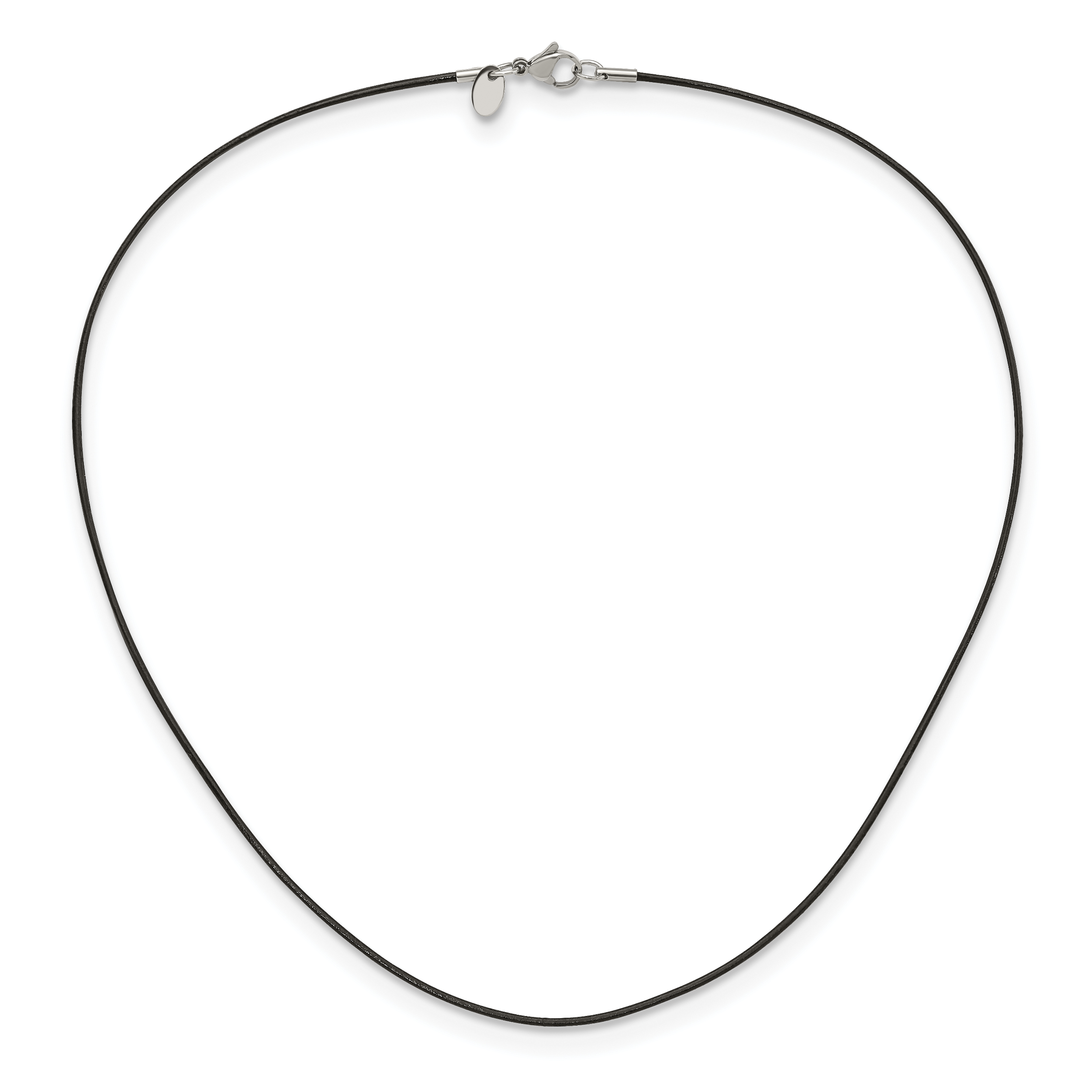 Black Leather Cord Necklace in Stainless Steel