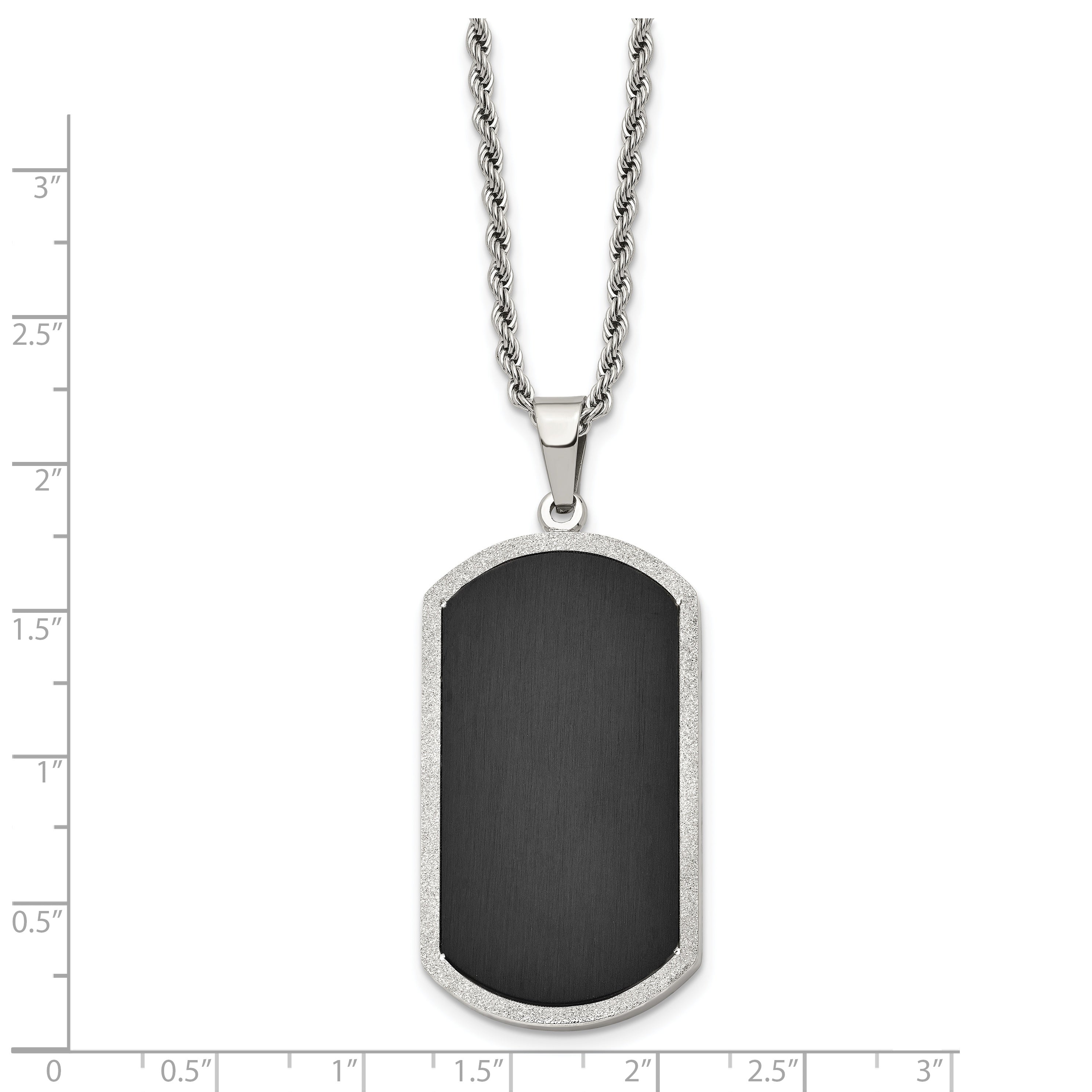 Chisel Stainless Steel Polished Black-plated Laser Cut Edge Dog Tag on a 24 inch Rope Chain Necklace
